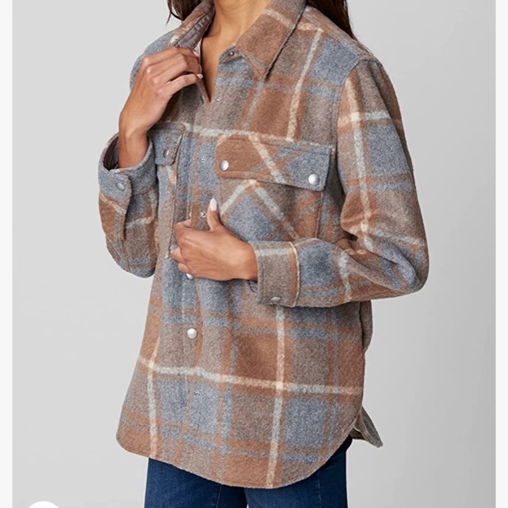 Blank NYC Brown and Gray Plaid Button Down Shirt